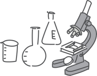 Laborequipment, Mikroskop und Glasgefäße